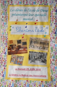 Samedi 25 juin à 10 h à la maison des associations les élèves de l'école de Dieue présentent leur spectacle musical 